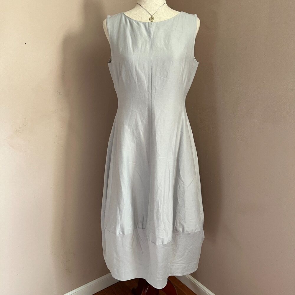 COS Light Gray Cotton Silk Midi Dress Balloon Hem Scandi Minimalist Size 10